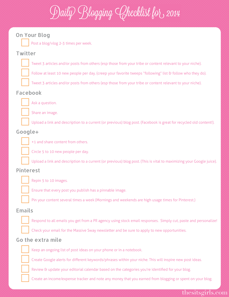 daily blogging checklist