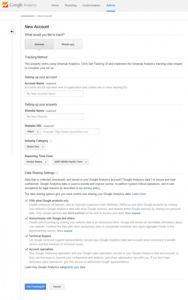 google analytics new account