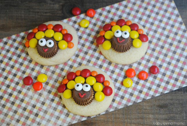 Turkey sugar cookies with peanut butter cups.