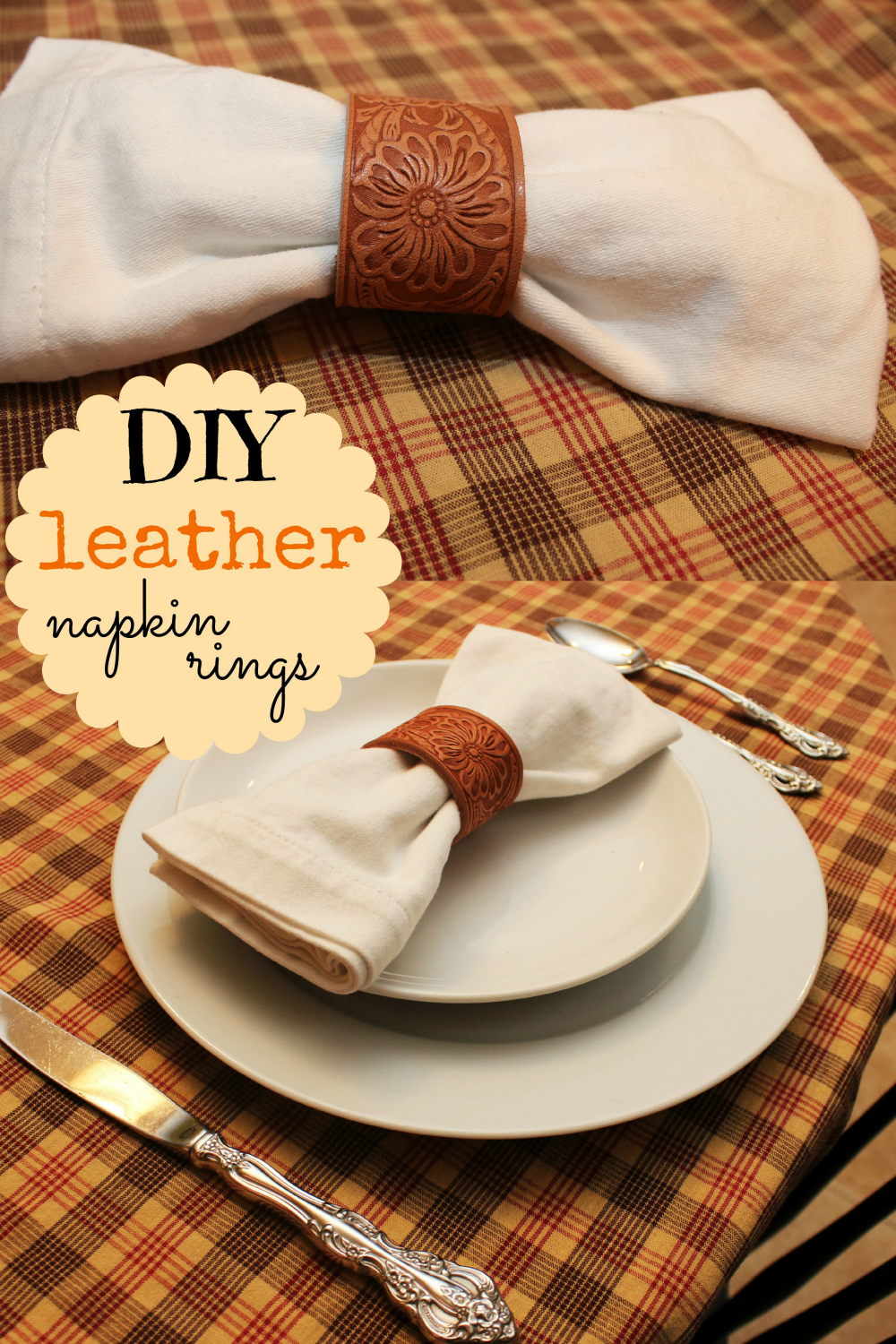Add an unexpected touch to your table with these DIY leather napkin rings. They look fabulous and fancy, but are super easy to make.