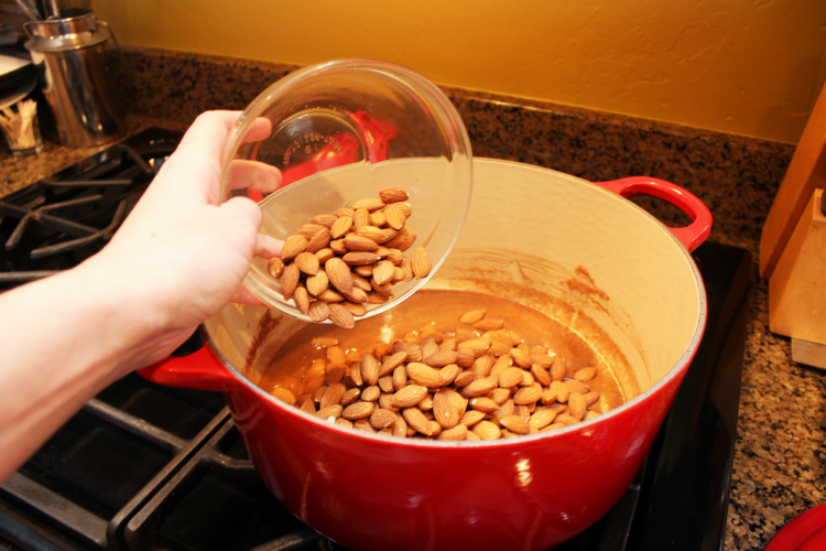 Add your almonds to the pot. 