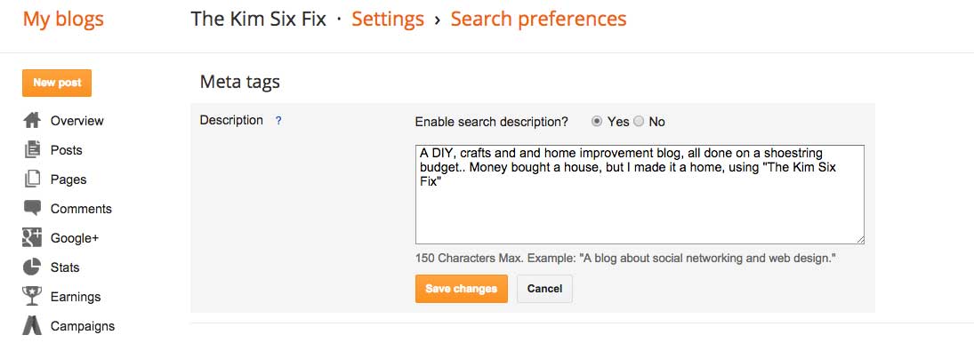 Add your blog's description in your meta tags.