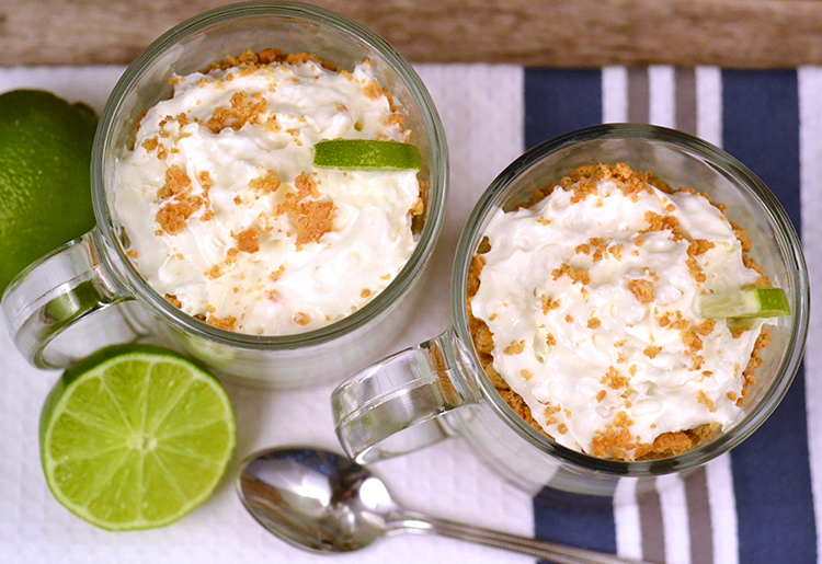 Add whipped cream and sprinkle graham cracker crumbs on top of your No Bake Key Lime Pie In A Mug to give it a touch of flare. 