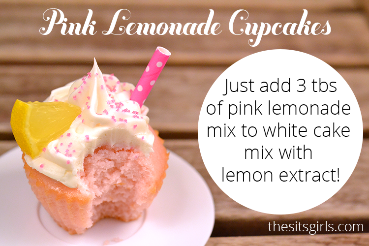 Pink lemonade flavor for your cupcakes is as easy as adding lemon extract and pink lemonade mix to your plain, boring cake mix. 