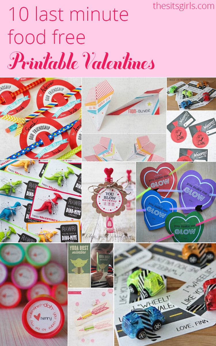 Perfect for last minute valentines, or for parties where you need food-free valentines. Free printables.