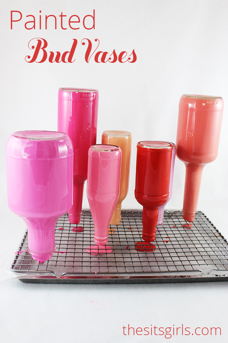 Turn glass bottles into beautiful vases with this easy painting technique. A perfect DIY for Valentine's Day, these bud vases will add a pop of color to your home decor.