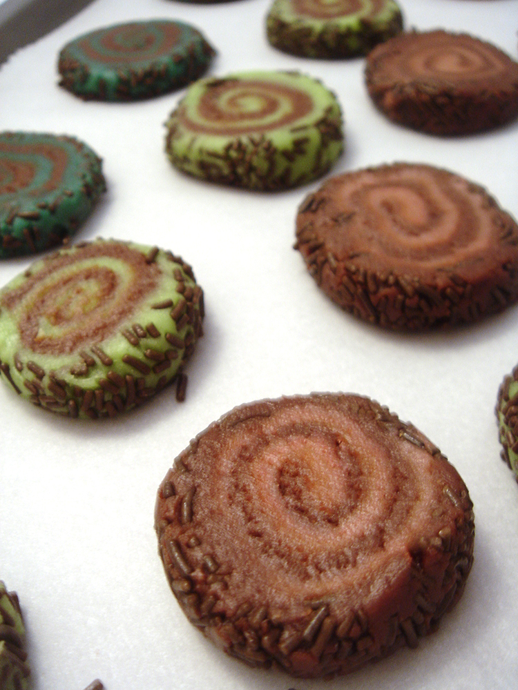 Leave room between your pinwheel cookies on the baking sheet, because they will expand during cooking.