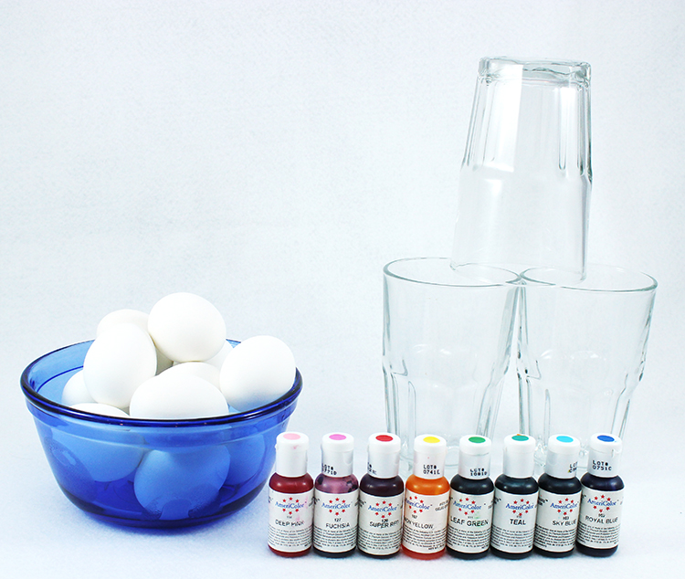 Supplies for Magic Mosaic Easter egg coloring. 