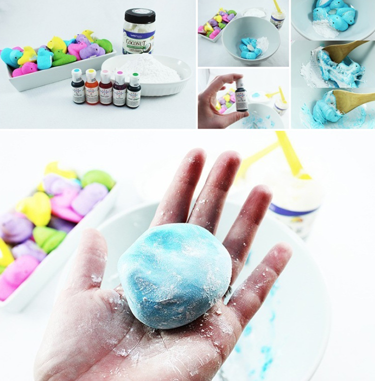 Making edible play dough is super easy with Peeps - and it is a great spring DIY to do with your kids. 