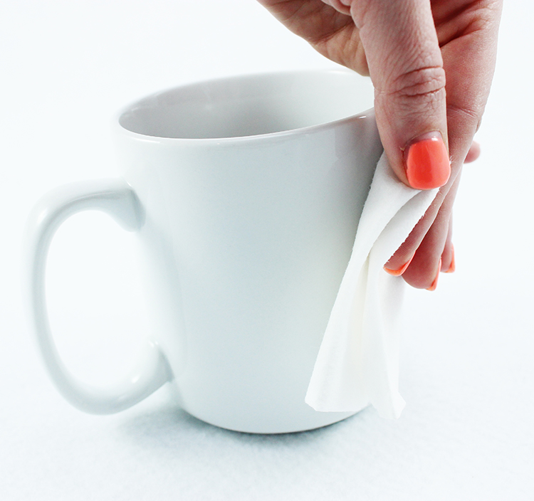 Clean your mug with rubbing alcohol and allow to dry completely. 