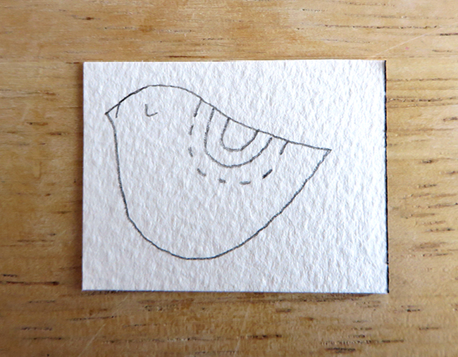 Watercolor bird bookmark step one. 