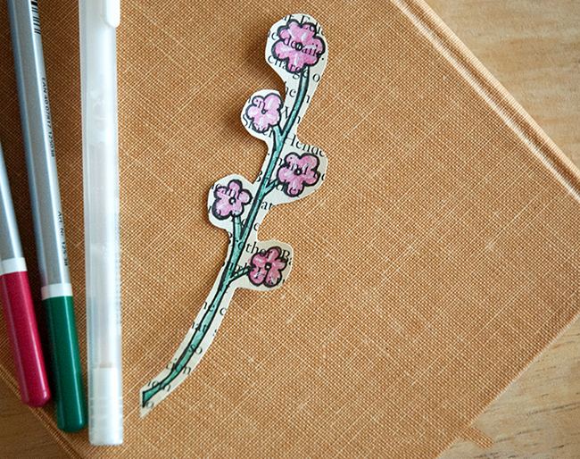 Color in your image. Be careful not to warp the paper with watercolors or pens that are too wet. | Book Page Art DIY