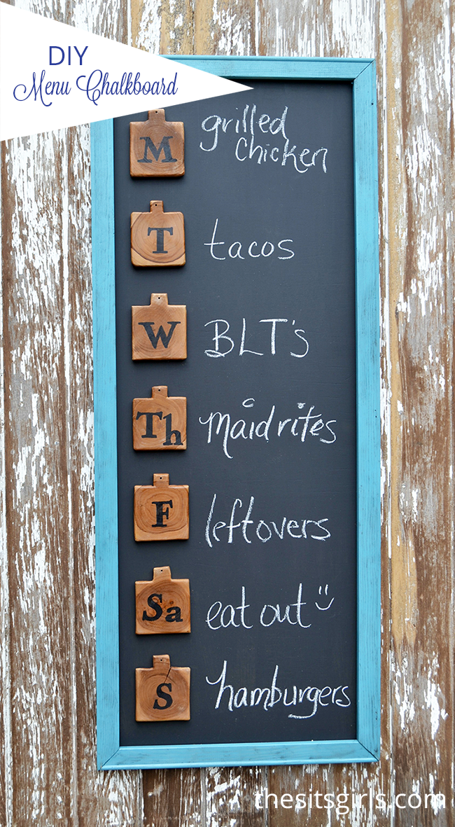 This cute menu board is an easy DIY project that will help you get organized for meal planning and add a touch of fun to your home decor. A double win! It could also be used for organizing your weekly schedule or family appointments.