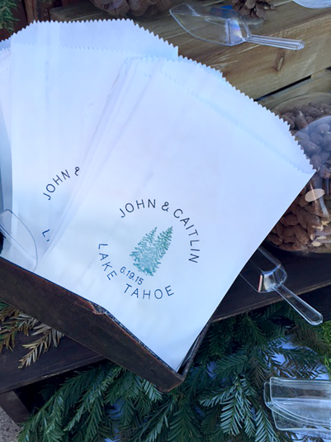 Personalize the trail mix bags with a special stamp. Love this idea for a rustic wedding. 