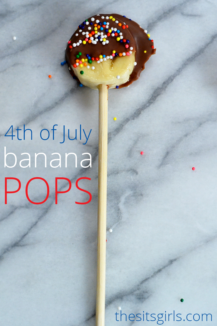 Cool down this summer with easy to make banana pops. Great recipe to get the kids in the kitchen. Give your banana pops a red, white, and blue theme, and they are an instant 4th of July treat.
