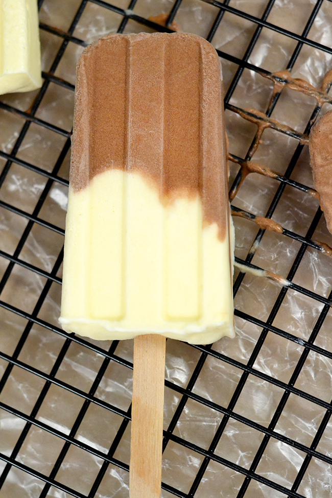 Alternate vanilla and chocolate pudding in your popsicle molds two get two flavors in each pudding dessert. 