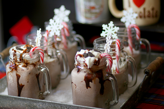 Frozen Hot Chocolate | Add a candy cane and serve this in the summer - perfect for a Christmas in July party. 