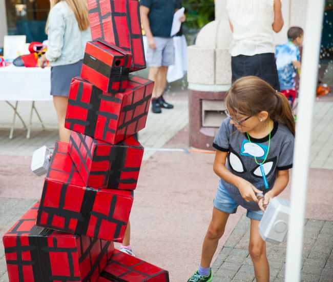Knock down blocks at the playground - not your friends! 