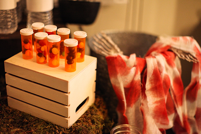 Candy antibiotics were served at this Fear the Walking Dead party. They were a huge hit, and party goers kept themselves protected from the zombie virus.