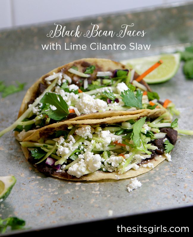 Black bean tacos with lime cilantro slaw is the perfect healthy dinner recipe to spice up your menu. They are easy to make and affordable, too!