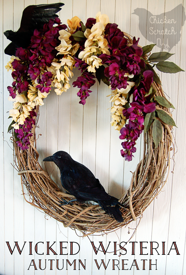 This spooky wreath also adds an element of glam to it with the flowers! What a cool idea to use the crows!