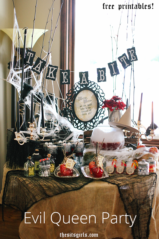 Give your Halloween party a royal twist! If you love the original Queen Grimhilde from Snow White or if Regina Once Upon A Time is your favorite - this party is the perfect way to celebrate your favorite Evil Queen. | Evil Queen Halloween Party Ideas