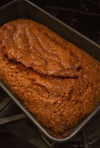 Pumpkin bread with sugar on top.