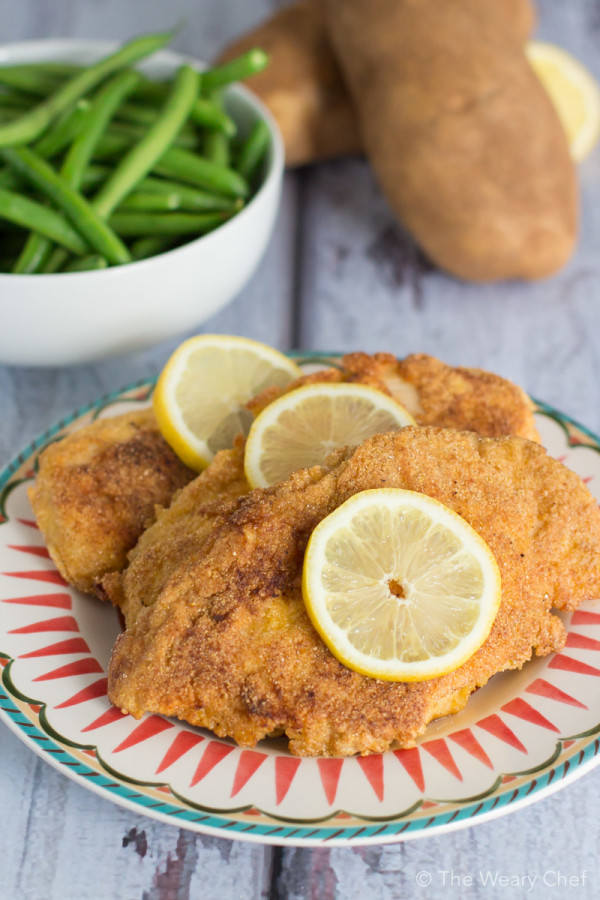 Cornmeal crusted chicken is a fresh way to cook your baked chicken. Add a squeeze of lemon and you have an instant meal!