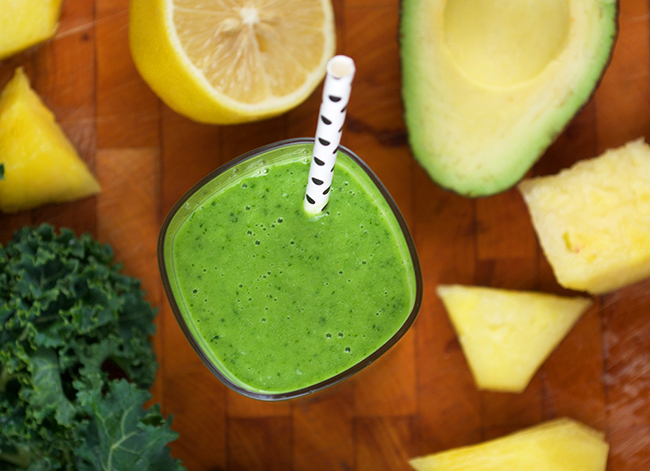 This delicious green smoothie is easy to make. With avocados, kale, and pineapple, it is sure to give you an energy boost!