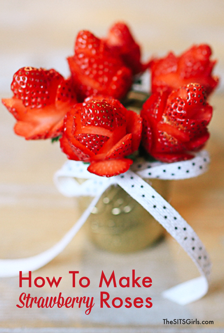 How to make strawberry roses - perfect for Valentine's Day! Click through for a short video tutorial to make a beautiful strawberry rose bouquet.
