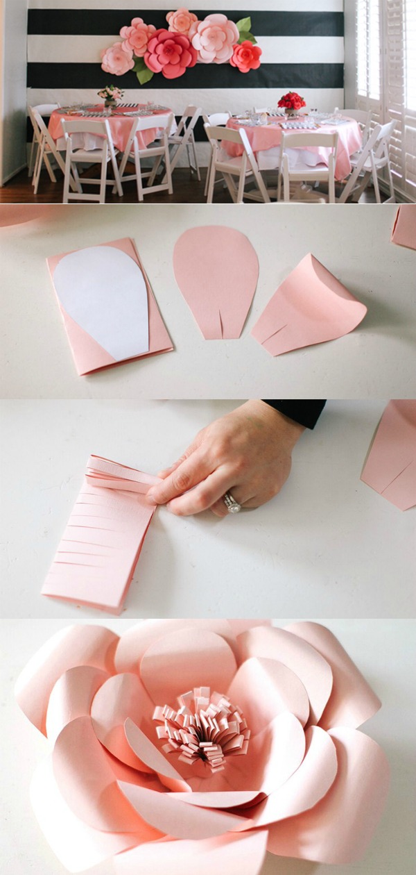 Perfect for bringing spring inside any time of the year - giant paper flowers wall decor. Mix and match colors and the sizes of your flowers to make a stunning feature wall for your next party. Easy step by step instructions, a video tutorial, and templates to help you create the perfect flowers.