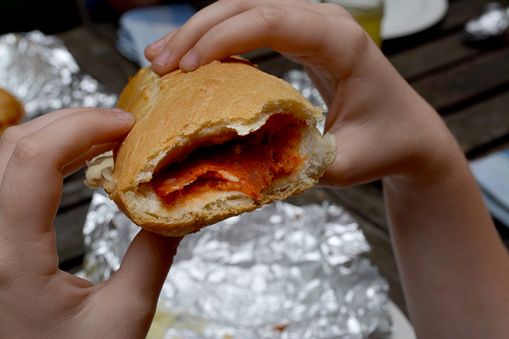Pepperoni pizza rolls cooked in the campfire! 