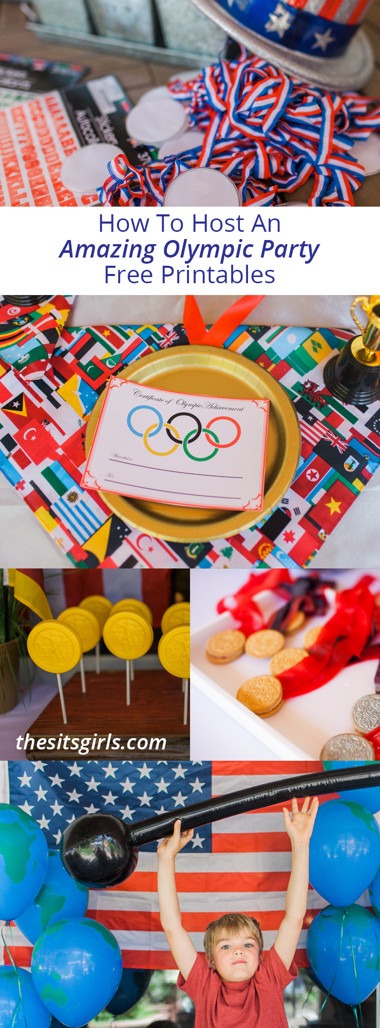 Everything you need to throw the best Olympic party! Includes free printables and Olympic party games, decor, dessert bar, and other ideas to make your party a gold medal winner! | Olympic Party Ideas