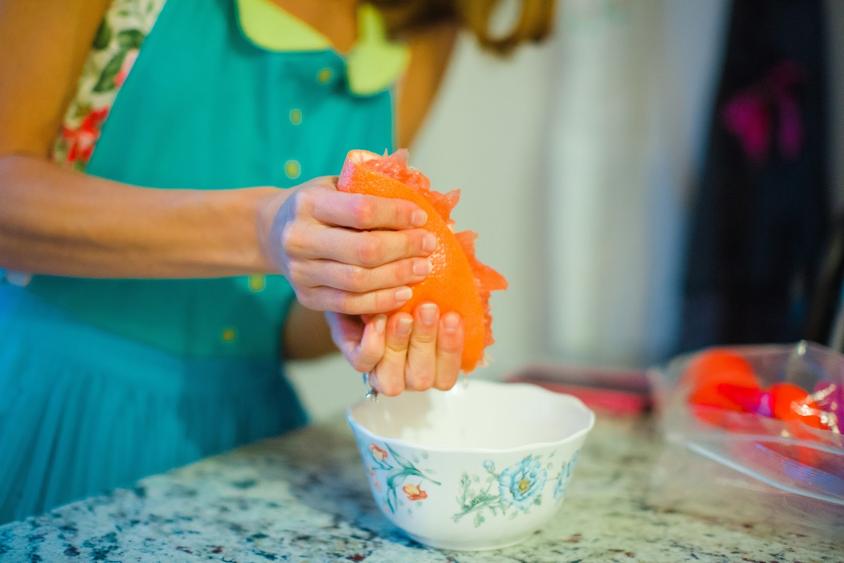 Juice a fresh grapefruit to make your DIY Lush Salt Scrub. Fresh ingredients help your scrub to last longer!