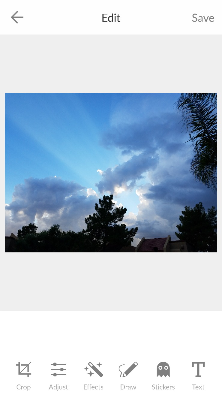 Main Edit screen for PicMonkey Mobile App