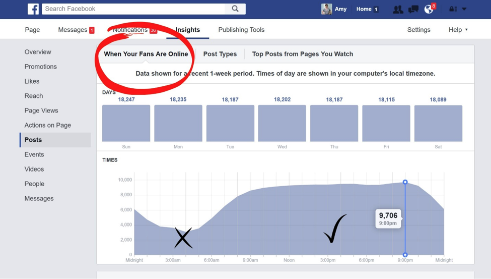 Use Facebook analytics to find out when your audience is online - that's the best time to post on your Facebook Page.