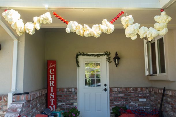 Turn the idea of traditional popcorn garland into something spectacular with this tutorial for making GIANT popcorn garland to hang outside. A can of foam sealant will help you make this easy Christmas decoration.