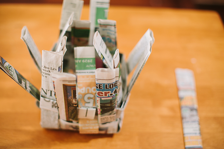 Weave your newspaper strips in and out to make a newspaper Easter basket.
