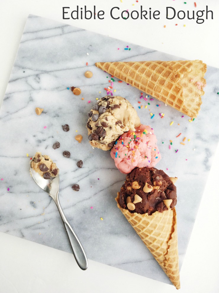 Edible Cookie Dough Three Ways! Delicious, eggless cookie dough recipes that don't require any baking.