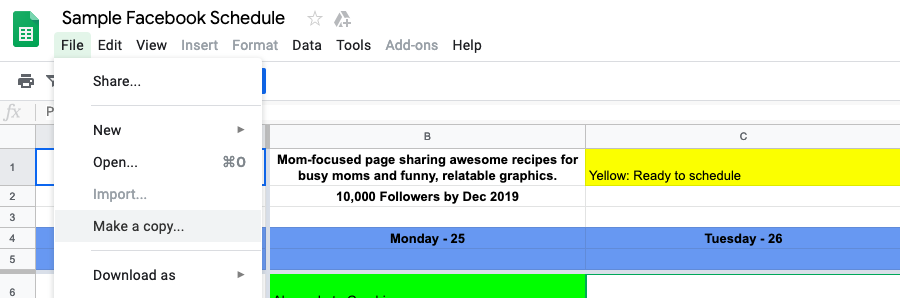 how to save sample facebook schedule