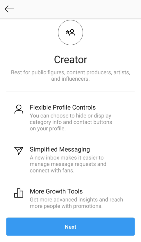 Screenshot of Instagram Creator Account Information