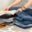 woman folding clothes