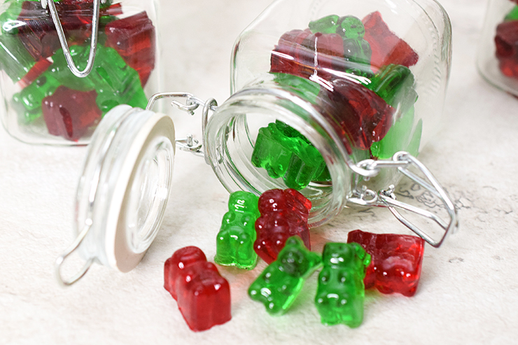 homemade gummy bears with alcohol in glass jars