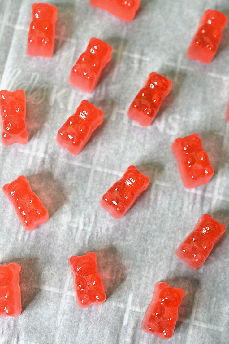 Pink Gummy Bears in rows.