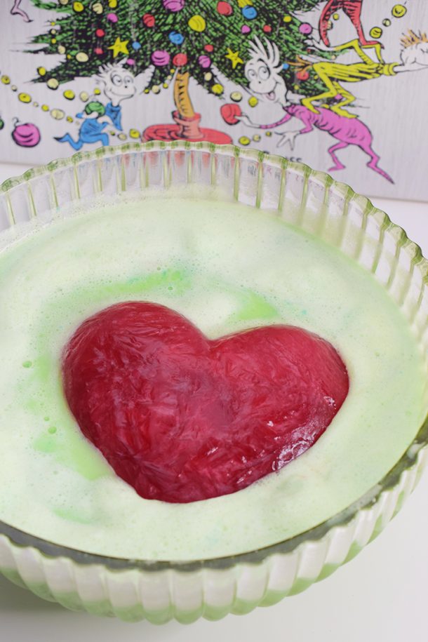 Green punch with a read heart in the center. 