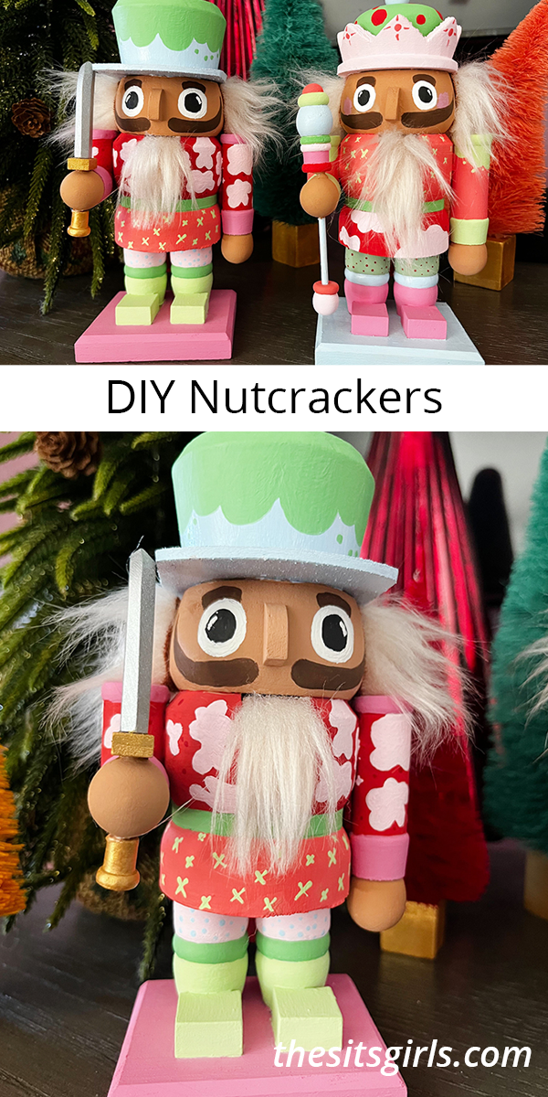 Collage image with nutcrackers painted in non-traditional colors.