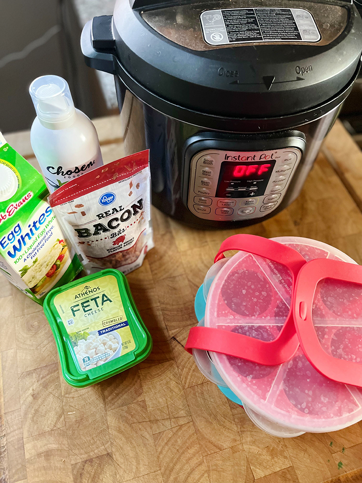 Instant Pot with the ingredients for egg white bites.
