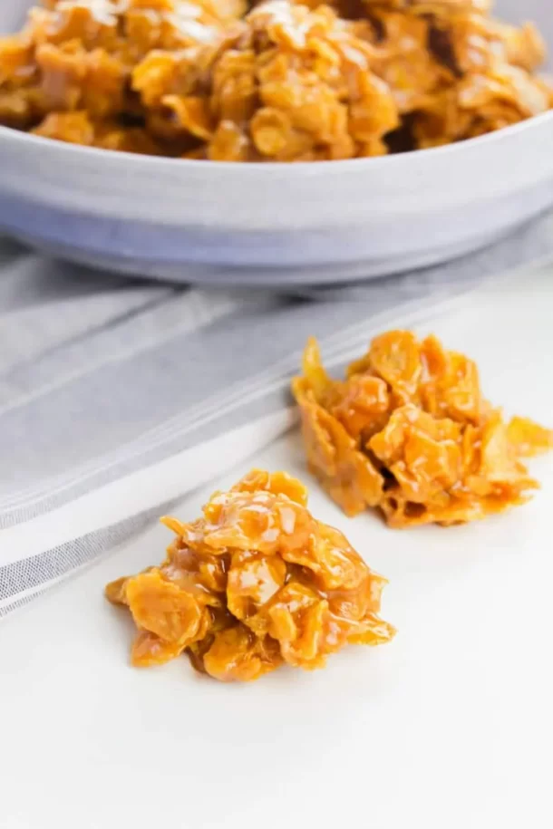 No-bake cornflake cookies iwth peanut butter.