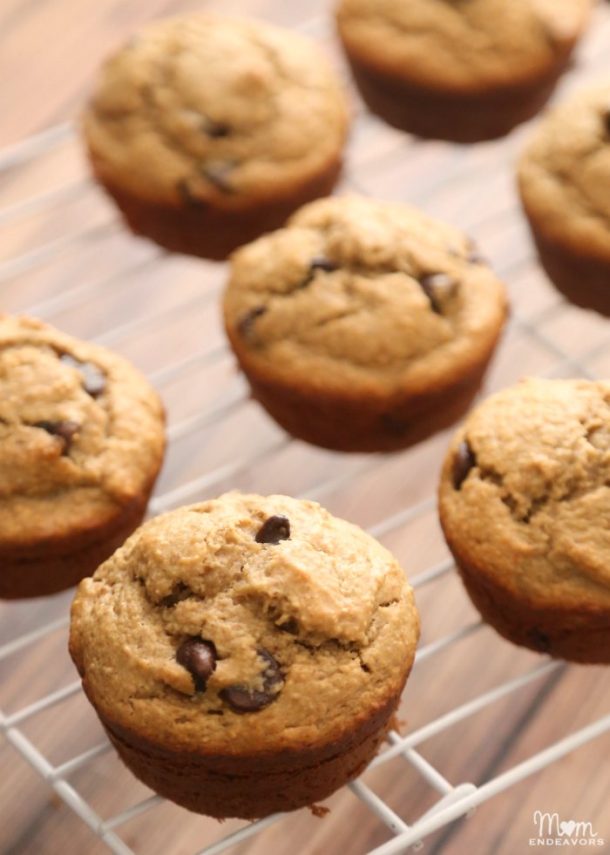 Peanut butter oatmeal muffins cooling on rack.