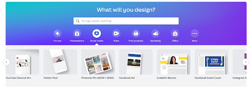 Screenshot of Canva showing where to choose Pinterest templates.